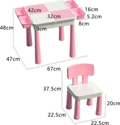 Kindertafel Met 1 Stoel + 4 Bakjes + 410 Bouwstenen - 2-in-1 Bouwtafel & Leertafel - Speeltafel Geschikt voor Lego® & Duplo® blokken - Blokken Tafel Kinderen - zandtafel - watertafel - Ideaal Cadeau voor Kerst & Verjaardagen ‌Roze