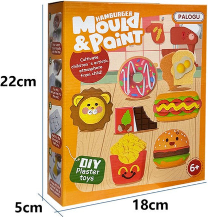 Knutselpakket Magneten Maken & Gips Gieten - DIY Creatief Speelgoed Set - Thema Eten met Hamburgers, Donuts & Frietjes - Inclusief Verf & Vormpjes - Knutselen voor Kinderen - Koelkast Magneten - Speelset - Verjaardag Cadeau Jongens & Meisjes