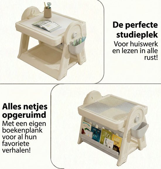 Kindertafel Met 1 Stoel + 2 Bakjes + 209 Grote Bouwstenen- 2-in-1 Bouwtafel & Leertafel - Speeltafel Geschikt voor Lego® & Duplo® blokken - Blokken Tafel Kinderen - Legotafel- zandtafel - watertafel - Ideaal Cadeau voor Verjaardagen, Wit