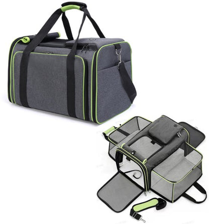 Grote Uitbreidbare Huisdier Reistas - 48x31x80 cm - Draagtas Hond - Draagtas Kat - Kattentas - Draagtas voor Katten & Kleine Honden - Tot 8kg - Opvouwbaar - Ventilerend - Met Bagageband & Schouderband - Met Opbergvakken - Groen
