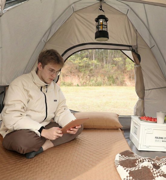 Slaapmat - Dubbel Campingmatras 192x132 cm Extra Breed - 5 cm Dikte - Incl. Stofvrije Hoes - Comfortabe - Opvouwbaar Kampeermatras - Logeermatras - 2-Persoons - Kaki