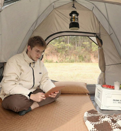Slaapmat - Dubbel Campingmatras 192x132 cm Extra Breed - 5 cm Dikte - Incl. Stofvrije Hoes - Comfortabe - Opvouwbaar Kampeermatras - Logeermatras - 2-Persoons - Kaki