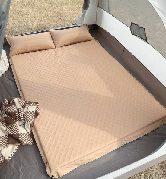 Slaapmat - Dubbel Campingmatras 192x132 cm Extra Breed - 5 cm Dikte - Incl. Stofvrije Hoes - Comfortabe - Opvouwbaar Kampeermatras - Logeermatras - 2-Persoons - Kaki