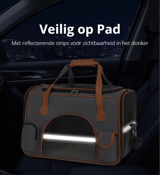 Draagtas Hond - Draagtas Kat - 50x30x30 cm - Reistas & Draagtas - Opvouwbare dieren draagtas - Schoudertas voor huisdieren - Opvouwbaar - Ventilerend - Tot 8kg - Met Veiligheidsriem & Reflectie - Geschikt voor Auto - Met Opbergvakken - Grijs