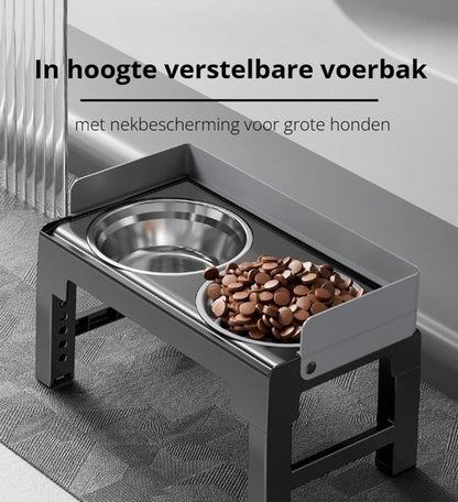 Verhoogde anti-schrokbak hond - 5 Hoogtes (21-29cm) - Anti-Schrokbak - RVS Waterbak & Spatrand - BPA-Vrij - Betere Spijsvertering en Nekbescherming - Anti-Knoei Hondenvoerbak - Gemakkelijk Reinigbaar - Zwart