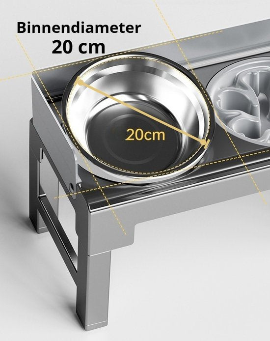 Verhoogde anti-schrokbak hond - 5 Hoogtes (21-29cm) - Anti-Schrokbak - RVS Waterbak & Spatrand - BPA-Vrij - Betere Spijsvertering en Nekbescherming - Anti-Knoei Hondenvoerbak - Gemakkelijk Reinigbaar - Zwart