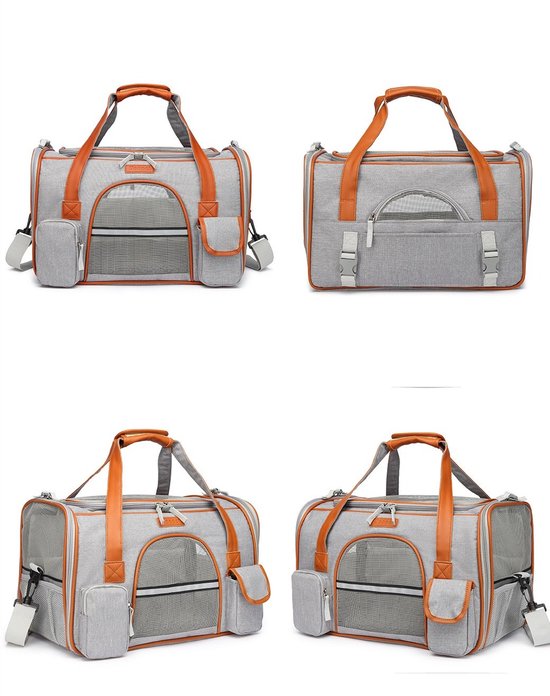 Draagtas Hond - Draagtas Kat - 50x30x30 cm - Reistas & Draagtas - Opvouwbare dieren draagtas - Schoudertas voor huisdieren - Opvouwbaar - Ventilerend - Tot 8kg - Met Veiligheidsriem & Reflectie - Geschikt voor Auto - Met Opbergvakken - Grijs