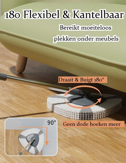 Roterend Mopsysteem met Voetpedaal - Mopset - Schoon & Vuil Water Scheiding - Dweilset met Emmer & 2 Microvezel Doeken - 180° Inklapbare Vloerwisser - RVS Steel (4-Delig) - Voor Alle Vloeren - Turbo Wringmechanisme - Ideaal tegen Huisdierharen & Stof