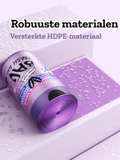 Paarse Vuilniszakken met Trekkoord - 45 Liter 100 Stuks - 65 x 60 cm - Extra Dikke Sterk HDPE Afvalzakken - Scheurvast & Lekvrij - Luxe Design - Voor Keuken & Kantoor - Ondoorzichtig & Discreet - Ideaal voor Restafval en Plastic