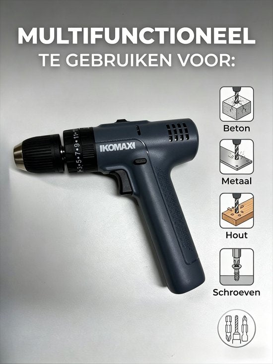 Gevulde Gereedschapskoffer - Accuboormachine Set in Koffer - Complete Gereedschapsset inclusief Handgereedschap en Borenset - 10mm - Type-C Oplaadbaar - Inclusief Schroevendraaiers, Tang en Accessoires - wit