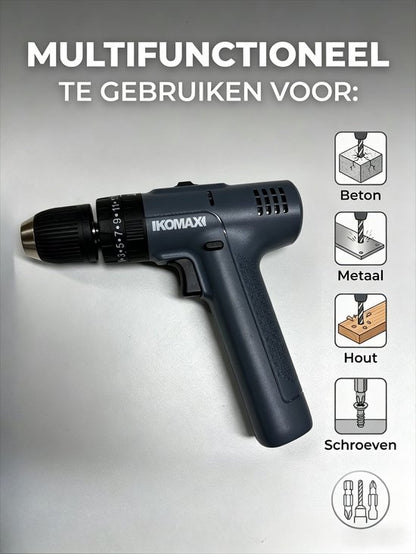 Gevulde Gereedschapskoffer - Accuboormachine Set in Koffer - Complete Gereedschapsset inclusief Handgereedschap en Borenset - 10mm - Type-C Oplaadbaar - Inclusief Schroevendraaiers, Tang en Accessoires - Zwart