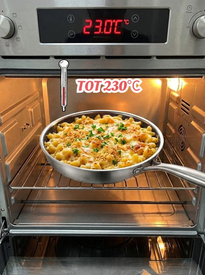 RVS Koekenpan Ø 26 cm - PFAS & PTFE vrij - RVS Honingraat Anti-Aanbakpan (Hybrid) – Krasbestendig & Slijtvast – Geschikt voor Inductie, Gas & Oven – Met RVS Handgreep – Hoge Rand (6 cm) – Roestvrij Stalen Bakpan –Vaatwasserbestendig