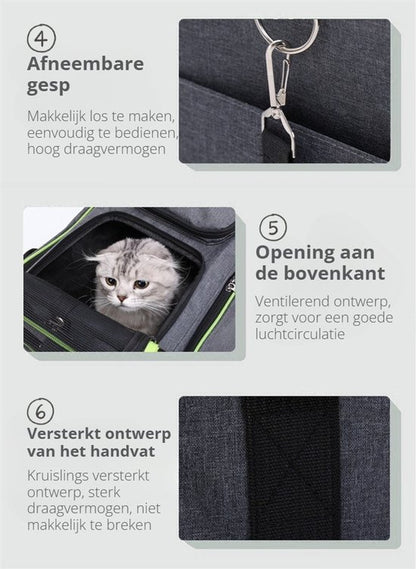 Grote Uitbreidbare Huisdier Reistas - 48x31x80 cm - Draagtas Hond - Draagtas Kat - Kattentas - Draagtas voor Katten & Kleine Honden - Tot 8kg - Opvouwbaar - Ventilerend - Met Bagageband & Schouderband - Met Opbergvakken - Groen