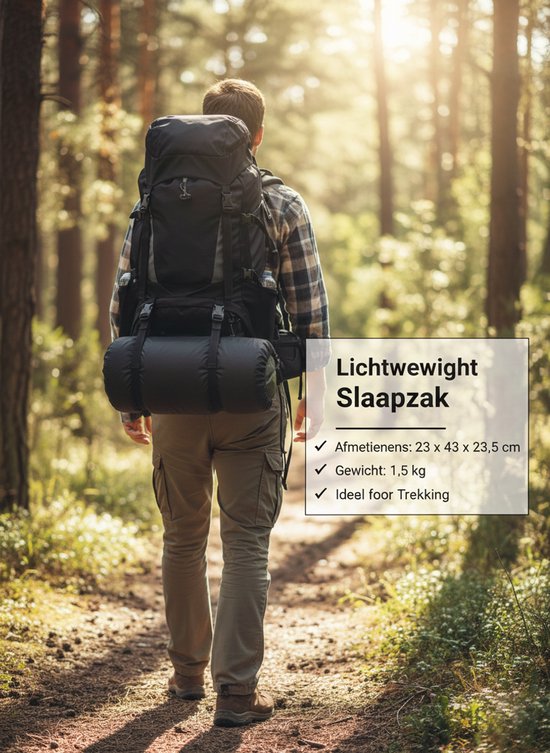Lichtgewicht Slaapzak 1.5kg voor Volwassenen - Compacte Envelop Slaapzak met Capuchon - 220x75 cm - Waterafstotend 380T Nylon - 4 Seizoenen - Machine Wasbaar - Ideaal voor Kamperen, Logeren & Wandelen - 2×Wegs Rits Inclusief Compressiezak - Blauw