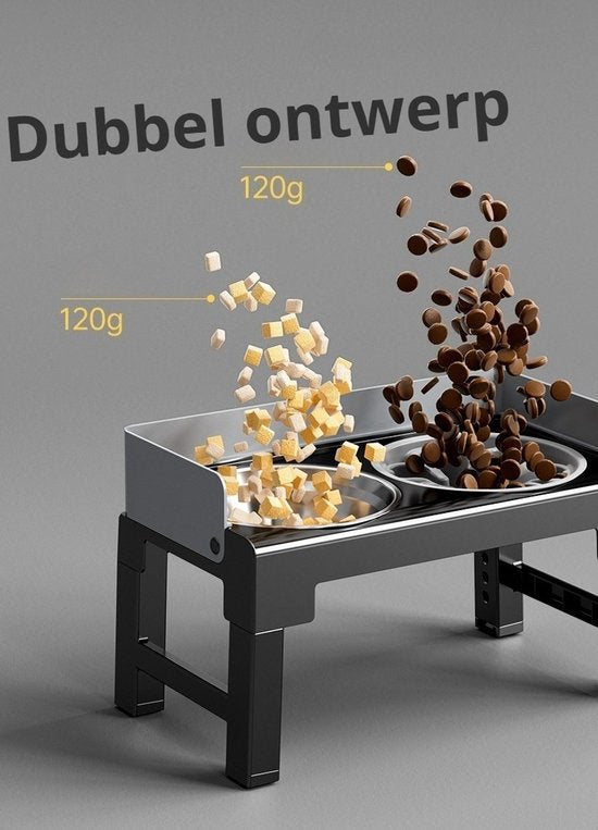 Verhoogde anti-schrokbak hond - 5 Hoogtes (21-29cm) - Anti-Schrokbak - RVS Waterbak & Spatrand - BPA-Vrij - Betere Spijsvertering en Nekbescherming - Anti-Knoei Hondenvoerbak - Gemakkelijk Reinigbaar - Zwart