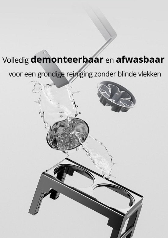Verhoogde anti-schrokbak hond - 5 Hoogtes (21-29cm) - Anti-Schrokbak - RVS Waterbak & Spatrand - BPA-Vrij - Betere Spijsvertering en Nekbescherming - Anti-Knoei Hondenvoerbak - Gemakkelijk Reinigbaar - Zwart