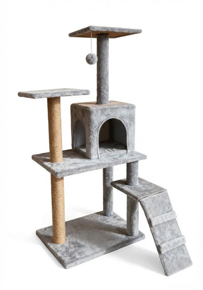 Krabpaal voor Katten - 52x38x120 cm - Krabpalen - Kattenmeubel - Krabboom - met Kattenhuis, Sisalpalen en Trapje - Stabiele Kattenboom - Meerdere Niveaus - Speeltoestel met Speelballetje - Zacht Pluche - Geschikt voor Kittens en Volwassen Katten