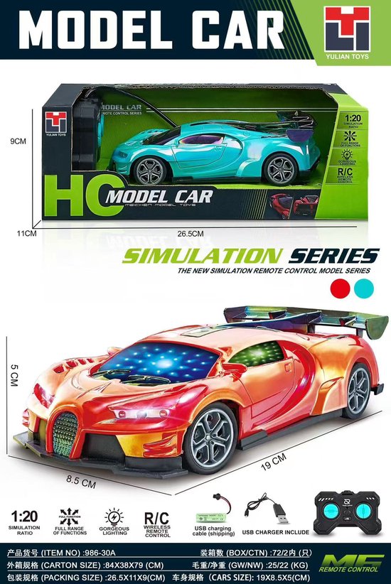 RC Racing Auto - Speelgoed Auto met 3D LED-Verlichting - 1:20 Simulatie - Draadloze Afstandsbediening - Hoge Snelheid - Binnen & Buiten Gebruik - Voor Kinderen - Groen