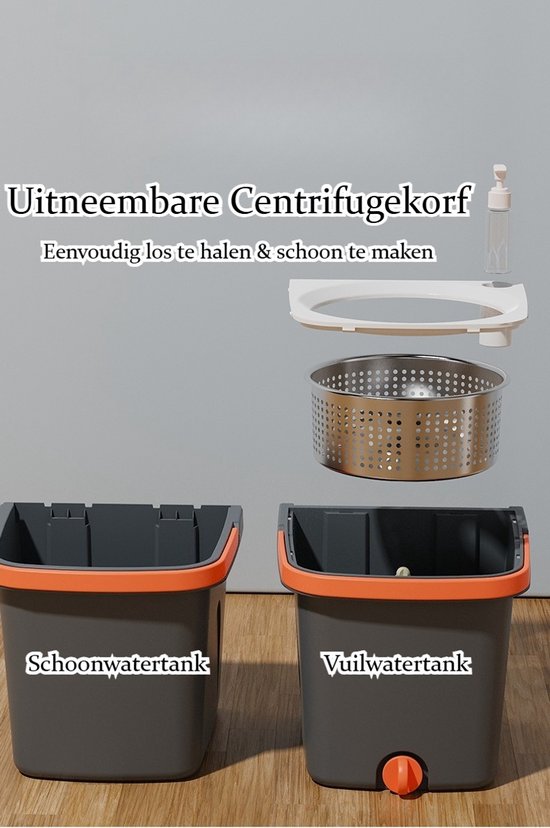 Dweilsysteem met Emmer - Mopsysteem&Mopset - Dweil met schoon en vuil water gescheiden - Roterende Vloerwisser met RVS Centrifuge - Met Zeepdispenser & Wateruitlaat - Incl. 2 Microvezel Pads - Telescopische Steel - Voor Alle Vloeren