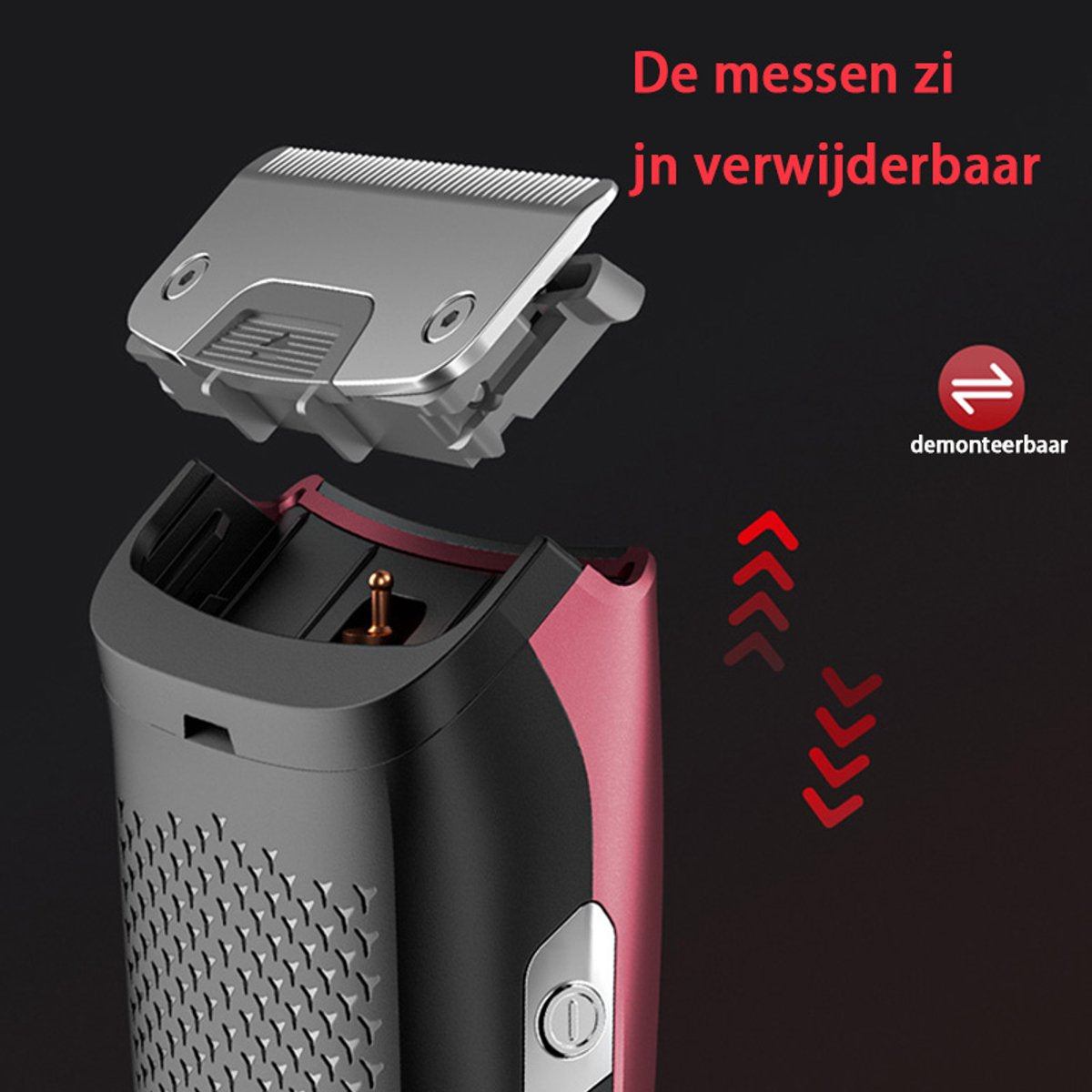 Tondeuse-All-in-One Precisietrimmer, Apparaat voor Gezicht en Hoofd-4 Lengtestanden (2-15 mm)-Waterdicht-Zelfslijpende Mesjes-Draadloos-Batterij Indicatie USB oplaadbare 120 min batterijduur (Rood)
