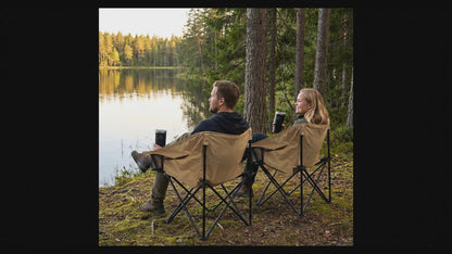 Campingstoel Maanstoel - Opvouwbaar tot 150kg - Comfortabel & Ademend met Bekerhouder - Lichtgewicht Vouwstoel met Draagtas voor Camping, Strand & Tuin - Visstoel met Armleuningen - 600D Oxford Klapstoel - Kampeerstoel - Visstoeltje Zandgeel / Beige